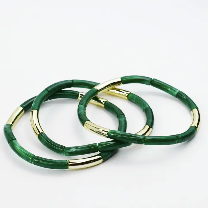 Treasure Jewels - Dainty Glam Stretch Bracelet Set (Green)