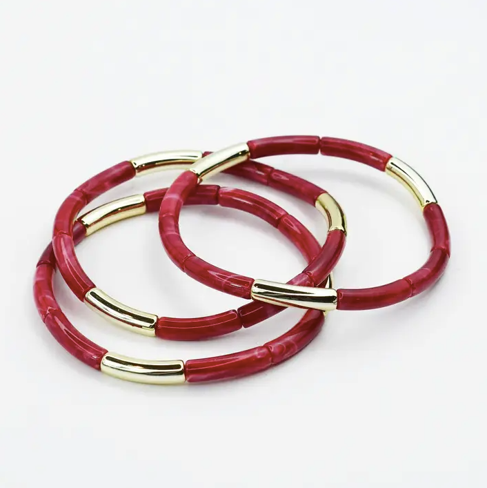 Treasure Jewels - Dainty Glam Stretch Bracelet Set (Red)