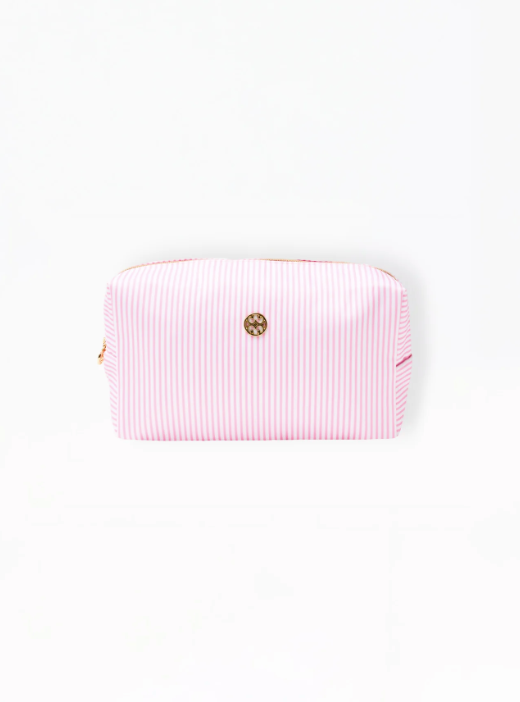 Pink Striped Cosmetic Zipper Pouch