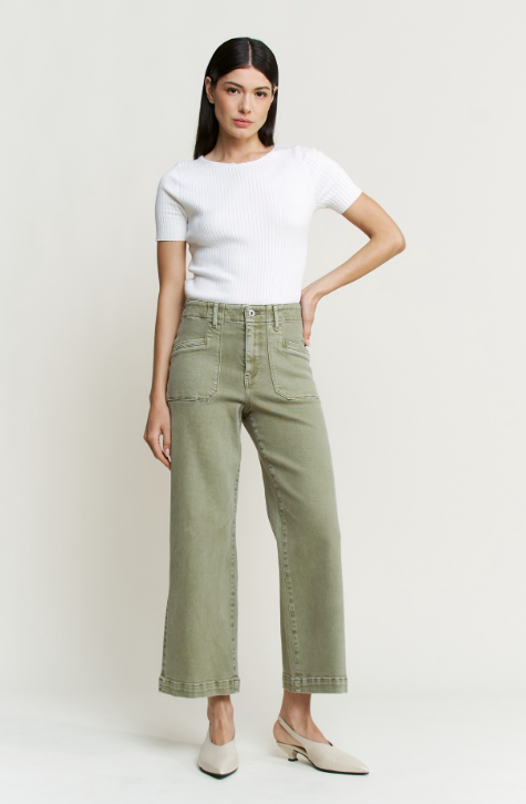 Annie - High Rise Cropped Wide Leg Denim (Faded Green)
