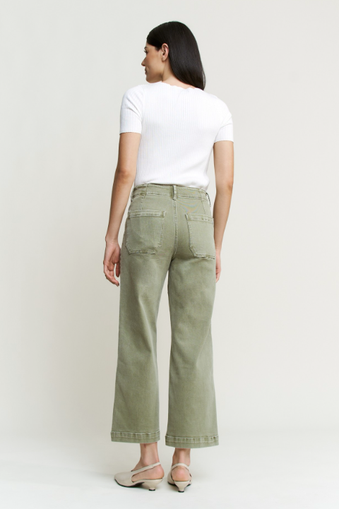 Annie - High Rise Cropped Wide Leg Denim (Faded Green)