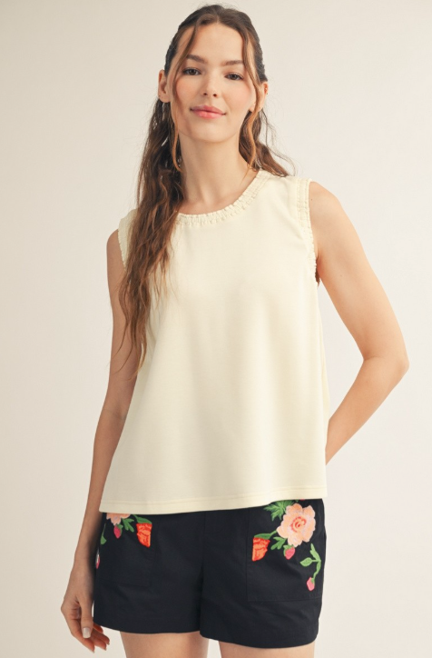 Carly - Smocked Edge Tank Top (Ivory)