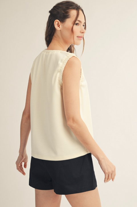 Carly - Smocked Edge Tank Top (Ivory)