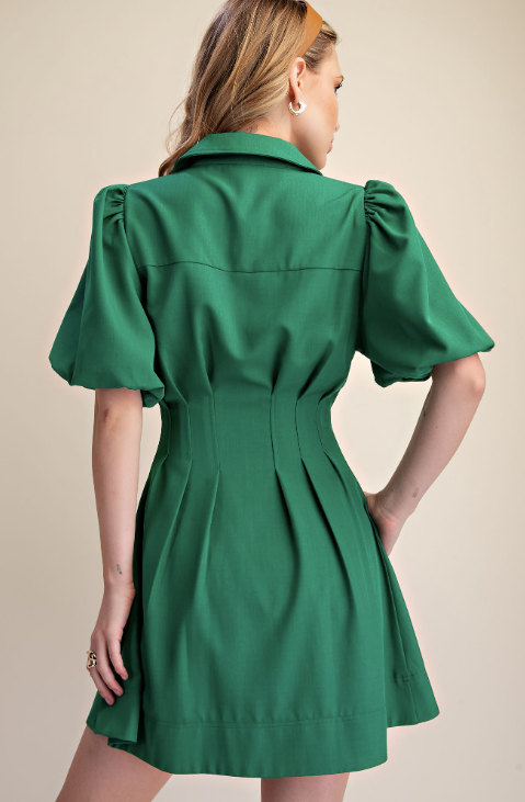 Kassidy - Emerald Green Bubble Sleeve Mini Dress