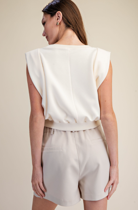 Raely - V-Neck Banded Shoulder Pad Top