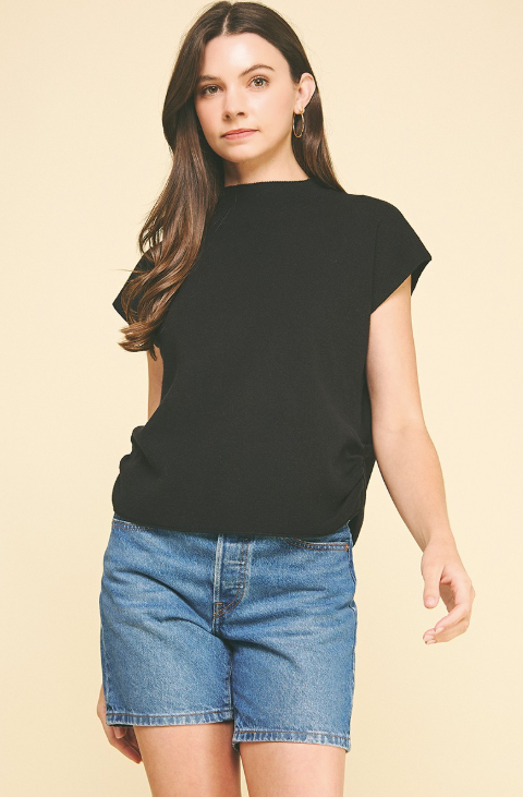 Shirley - Sweater Vest W/ Shirring Detail (Black)