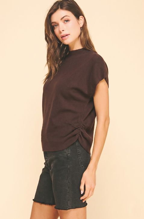 Shirley - Sweater Vest W/ Shirring Detail (Espresso)