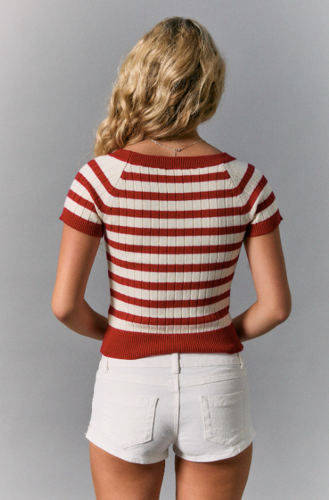 Lisa - Boat Neck Striped Knit Top