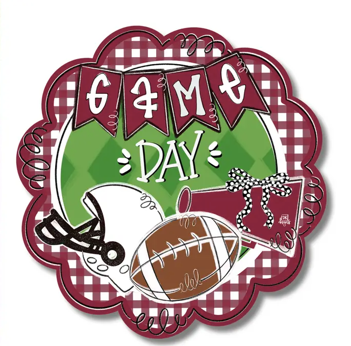 Door Hanger Attachment - Maroon and White Game Day Scallop Mini