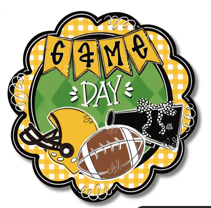 Door Hanger Attachment - Yellow Gold and Black Game Day Scallop Mini