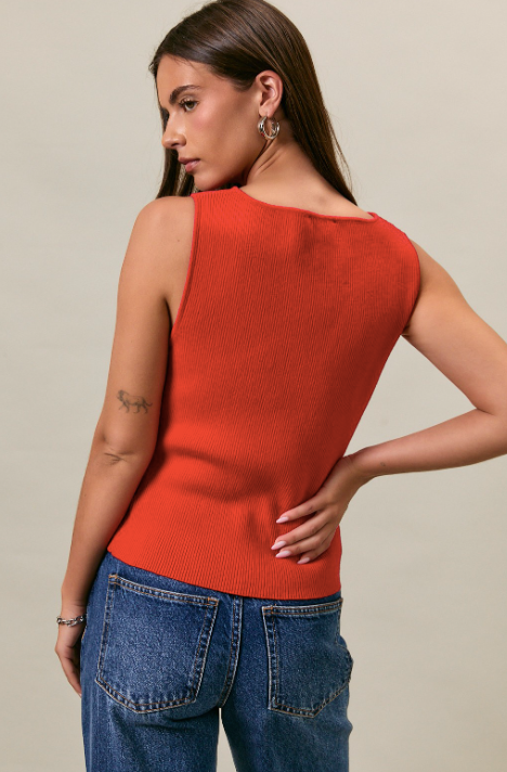 Jenni - Red Boat Neck Ribbed Top