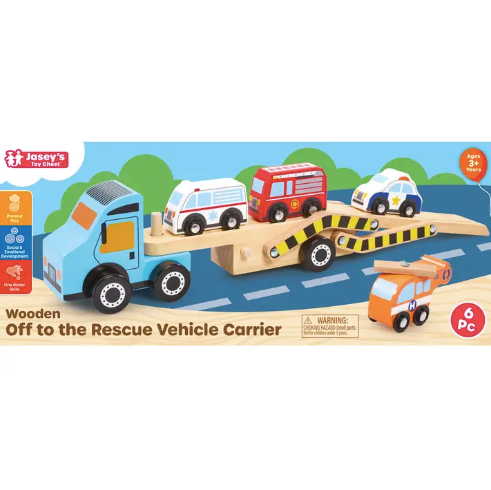 Wooden Off To the Rescue Vehicle Carrier Toy