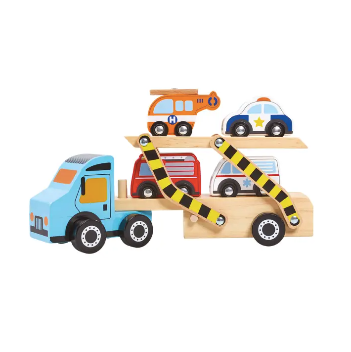 Wooden Off To the Rescue Vehicle Carrier Toy