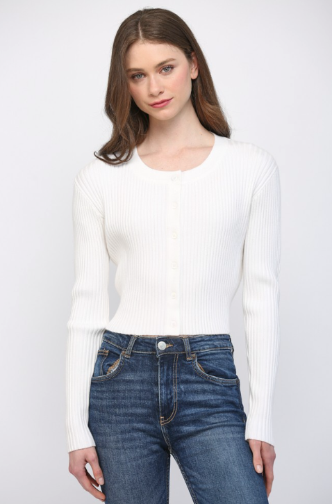 Reagan - Ivory Ribbed Knit Cardigan