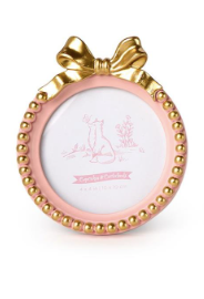 Golden Bow Round Photo Frame - Pink