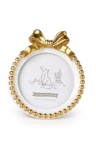 Golden Bow Round Photo Frame - White