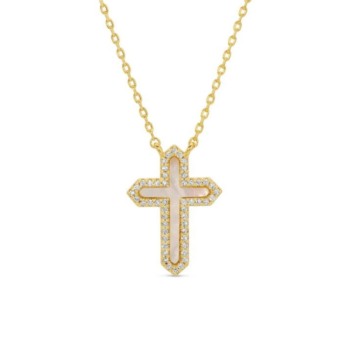 Splendid Iris - Feel The Faith Shell Pave Cross Necklace
