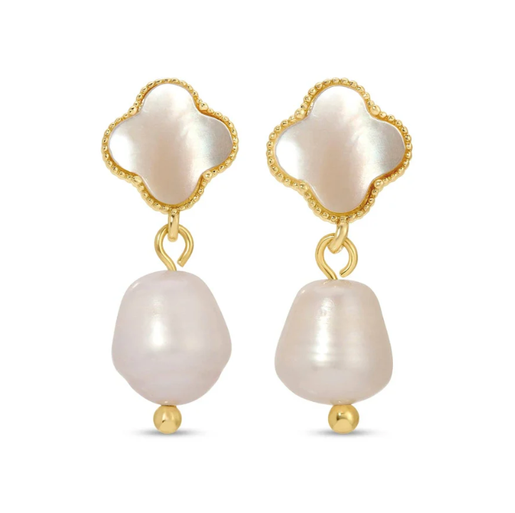 Splendid Iris - Quatrefoil W/ Pearl Drop Earrings
