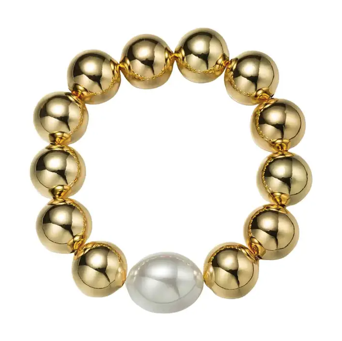 Millie - Gold Ball Stretch Bracelet w/ Pearl