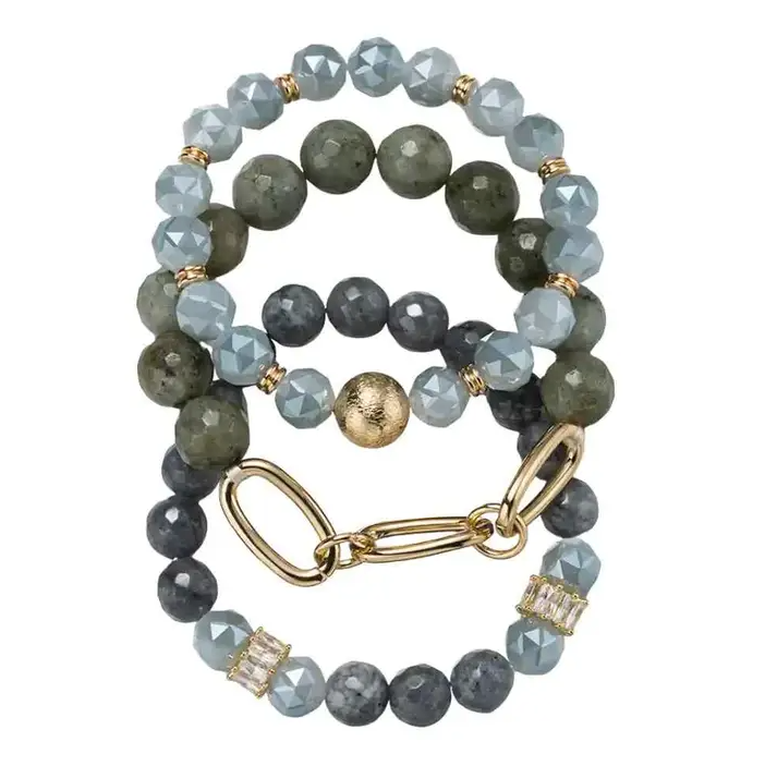 Sally - Blue Grey Beaded Bracelet Set of 3
