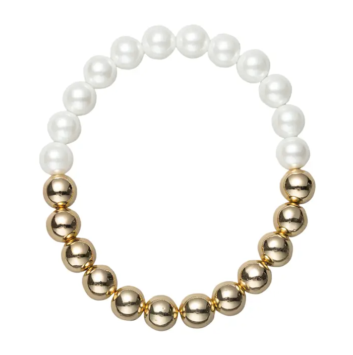 Jane - Gold + Pearl Beaded Stretch Bracelet