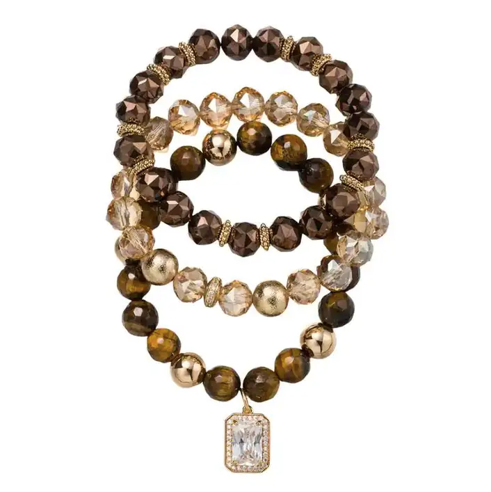 Marie - Brown Beaded Bracelet Set of 3