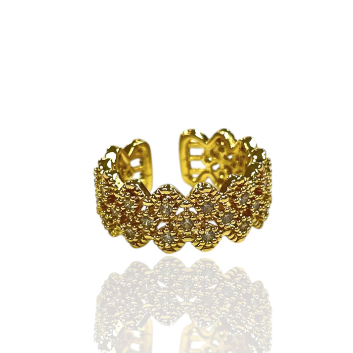 Beverly - Rhinestone Filigree Gold Ring