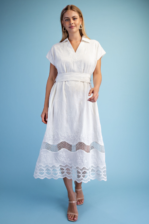 Taryn - Ivory Crochet Midi Dress