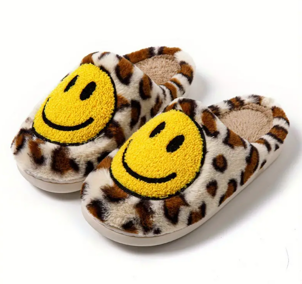 Slippers - Leopard Smiley Face