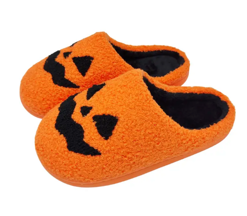 Slippers - Orange Jack-O-Lantern Face