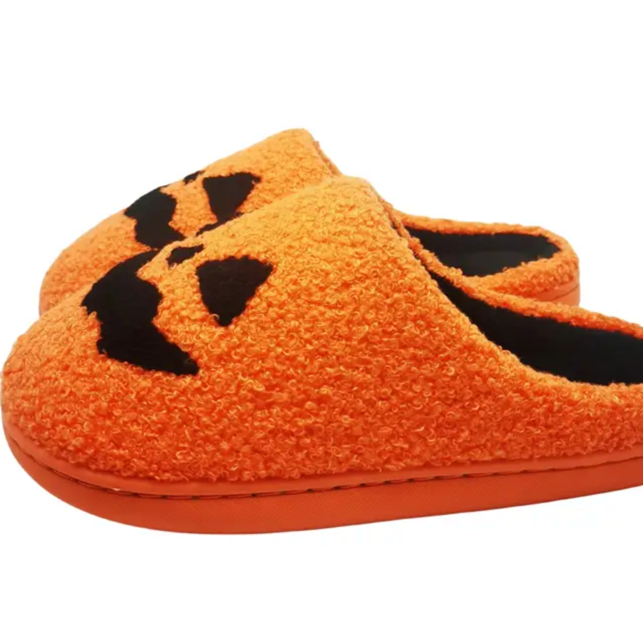 Slippers - Orange Jack-O-Lantern Face