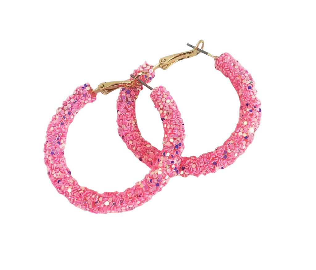 Staci - Pink Glitter Hoop Earrings