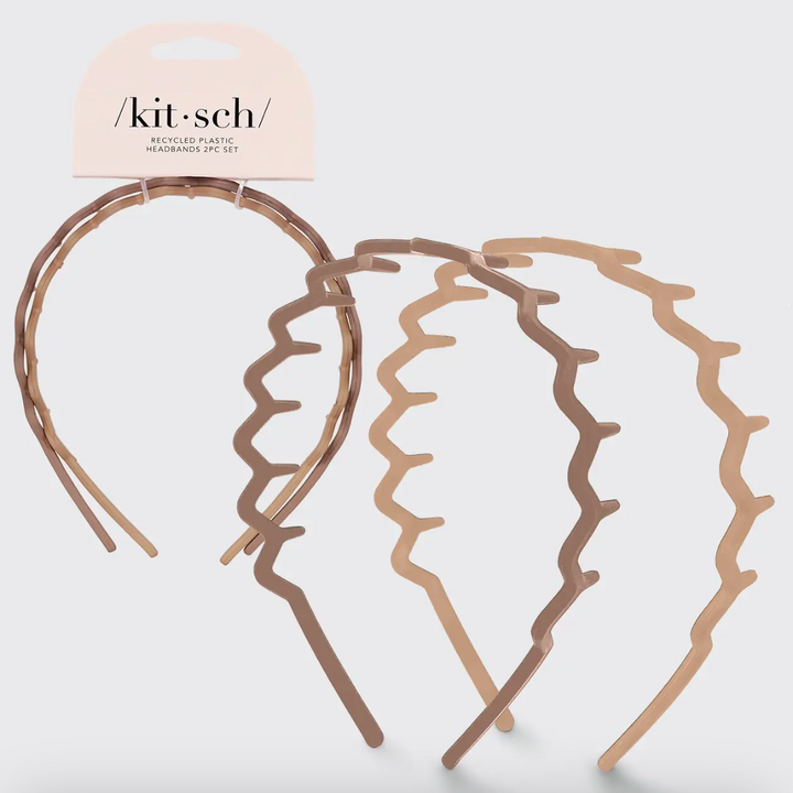 Kitsch - Recycled Plastic Zig Zag Headband 2pc - Neutral