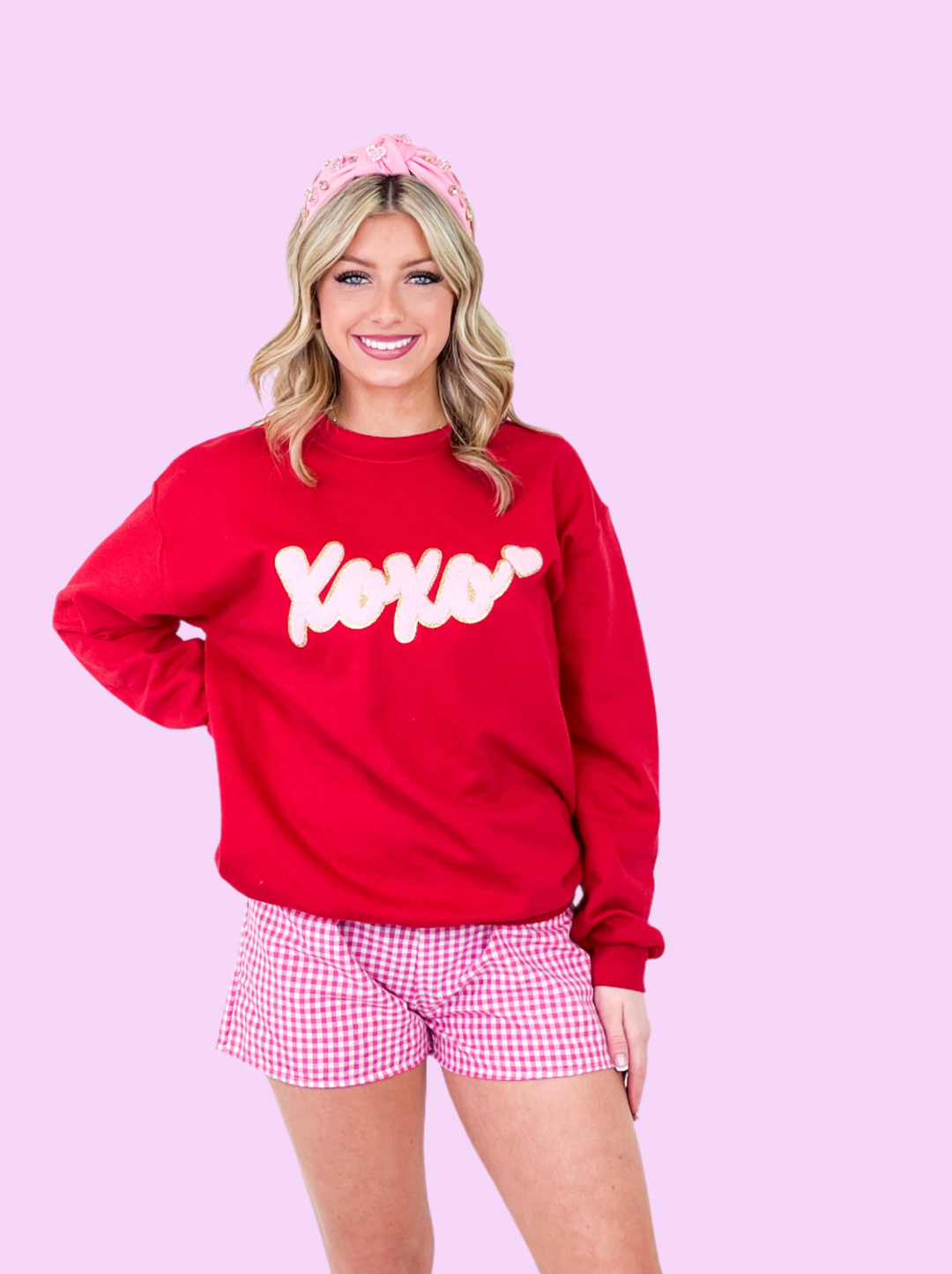 Pink XOXO Patch Sweatshirt (Red)