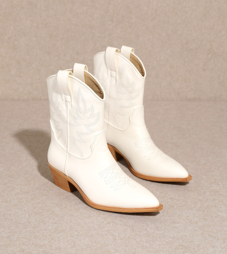 Claire - Western Ankle Boot (White)