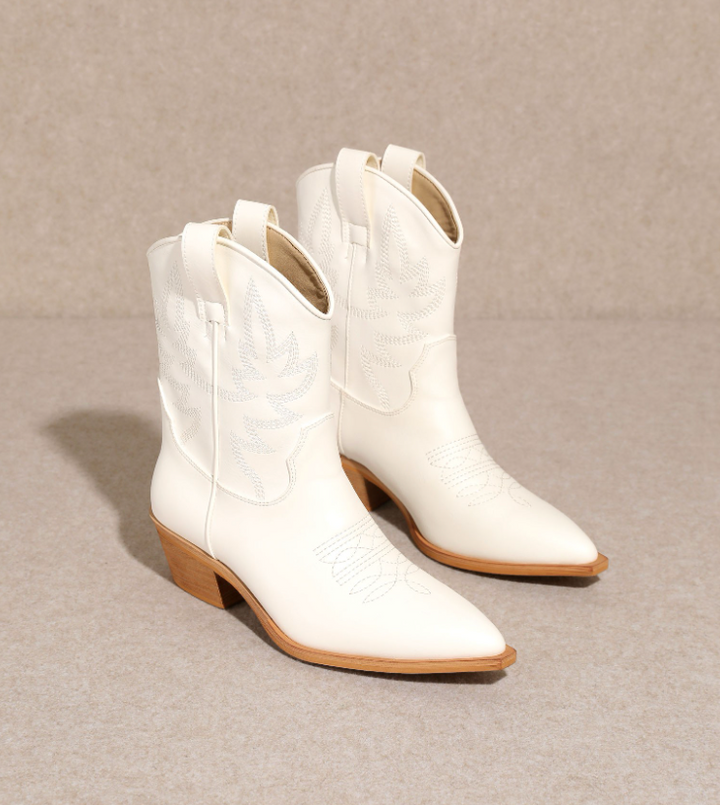 Claire - Western Ankle Boot (White)