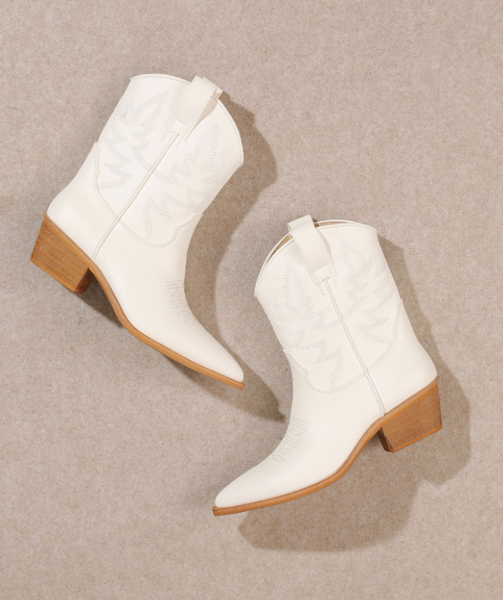 Claire - Western Ankle Boot (White)