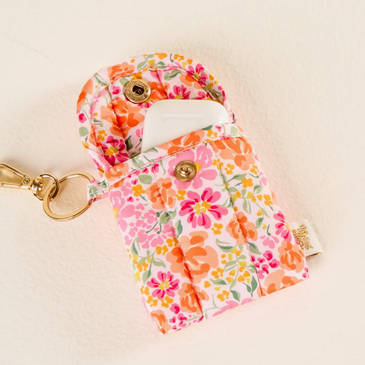 Puffy Earbud Case Keychain - Garden Pink