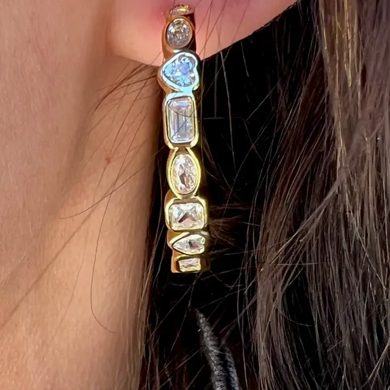 Gemelli - Judy Rhinestone Hoop Earrings