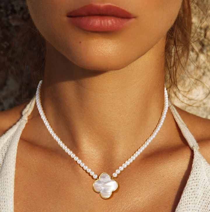 Monica - Mother of Pearl Clover Pearl Necklace