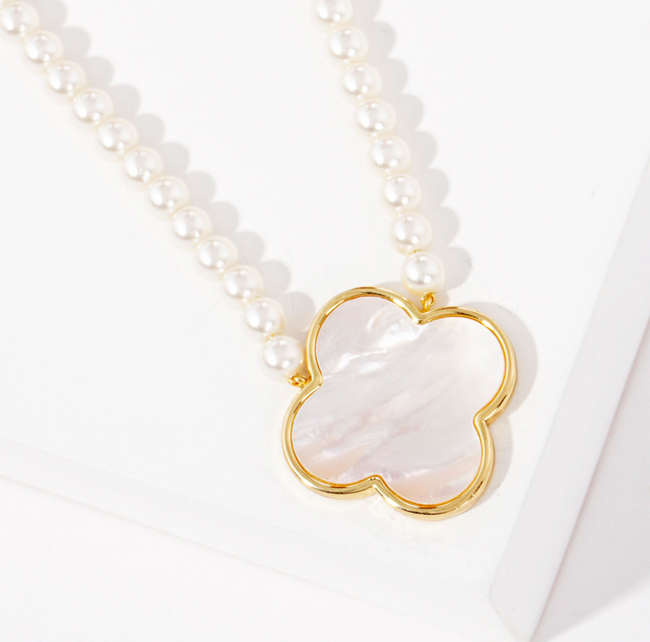 Monica - Mother of Pearl Clover Pearl Necklace
