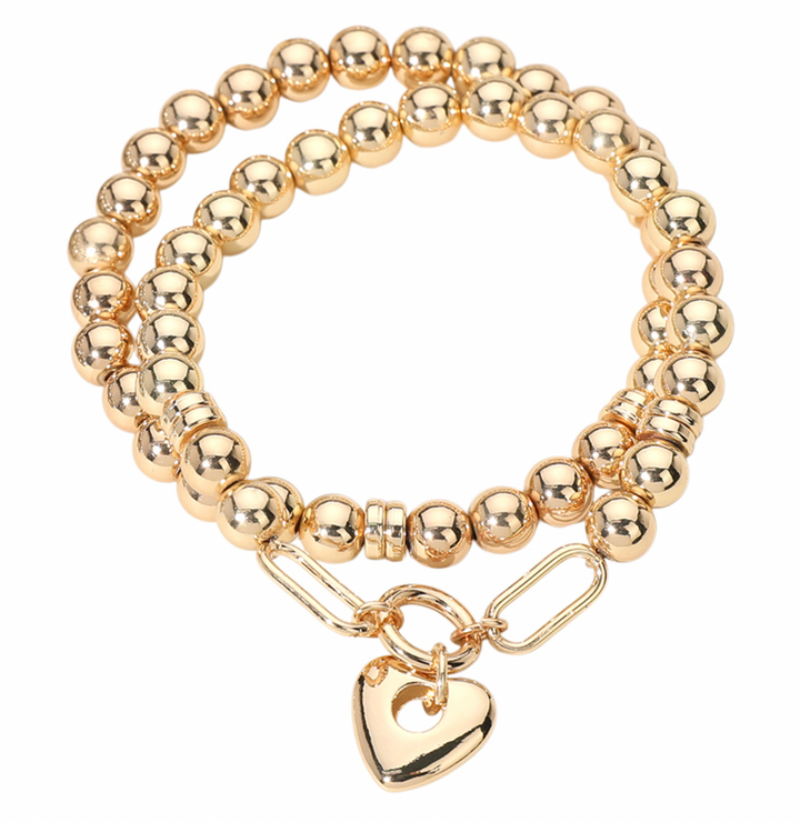 Lily - Gold Beaded Heart Charm Bracelet
