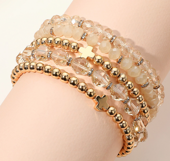 Isla - Neutral Beaded Cross Bracelet Set of 5