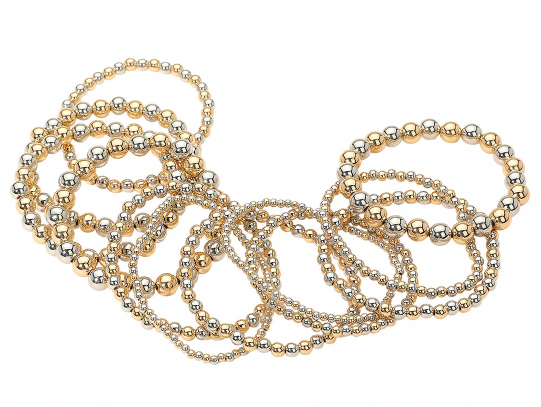 Nikki - Beaded Bracelet Set of 13 (Two Tone)