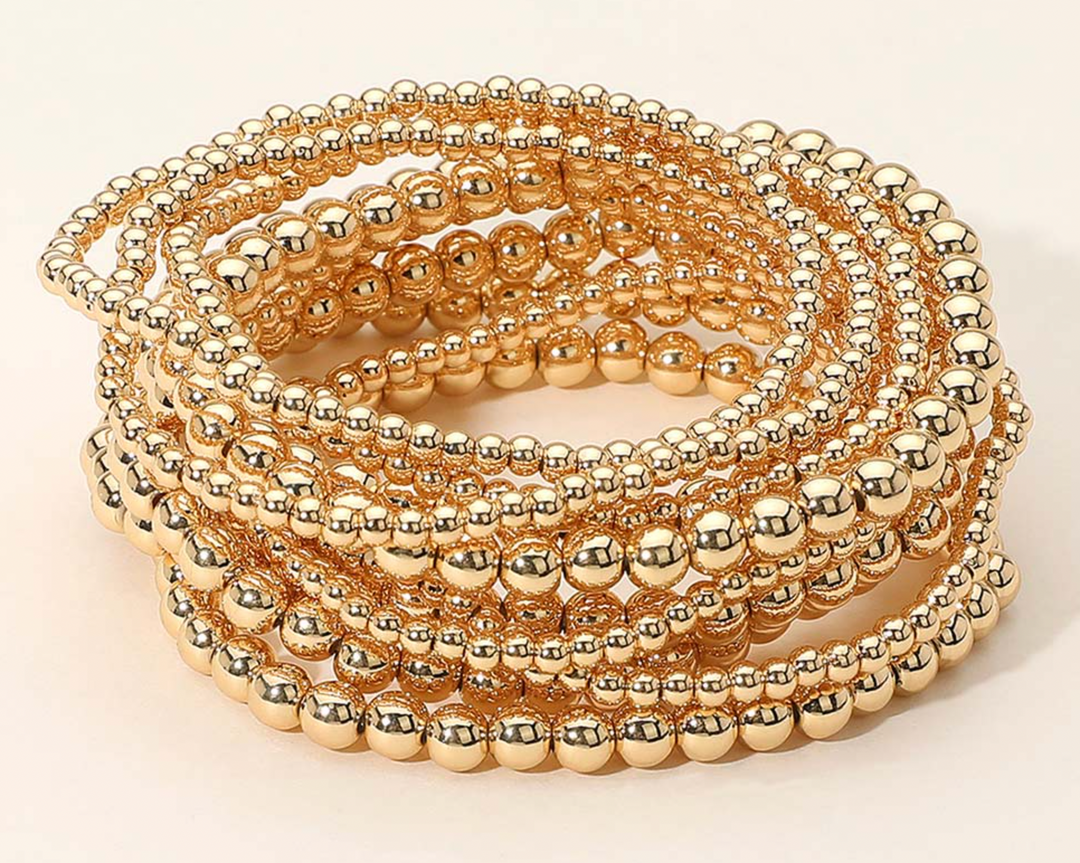 Tia - Metal Beaded Bracelet Set of 10 (Gold)