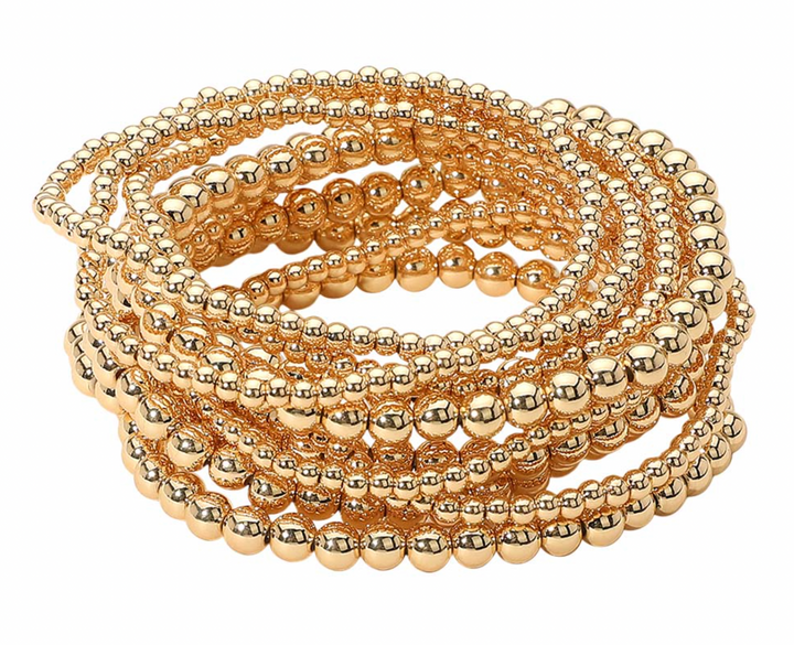 Tia - Metal Beaded Bracelet Set of 10 (Gold)