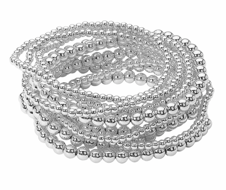 Tia - Metal Beaded Bracelet Set of 10 (Silver)