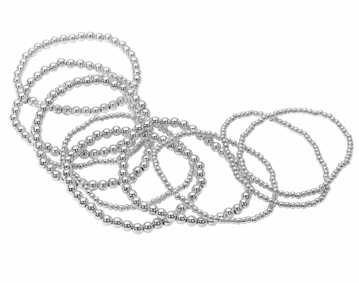 Tia - Metal Beaded Bracelet Set of 10 (Silver)