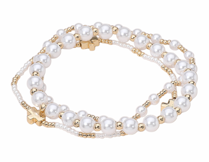Nora - Cross/Pearl Beaded Bracelet Set of 3