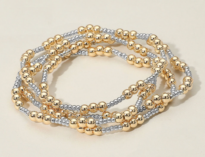 Ella - Beaded Stretch Bracelet Set of 4 (Two Tone)